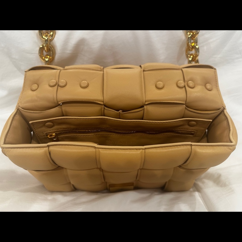 Bottega Veneta Padded Cassette Shoulder Bag in Beige with Gold Chain - Picture 12 of 14